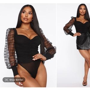 Fashion Nova Black Bodysuit with Sheer Sleeves